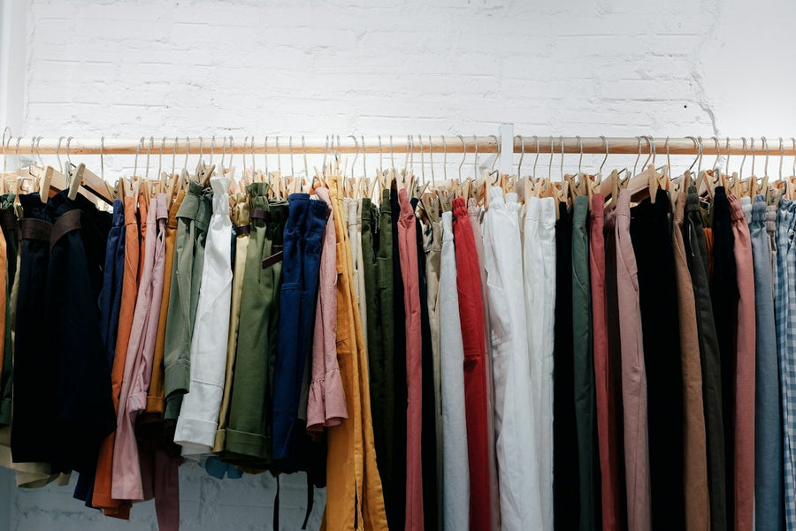 Colourful vintage clothes on a rack